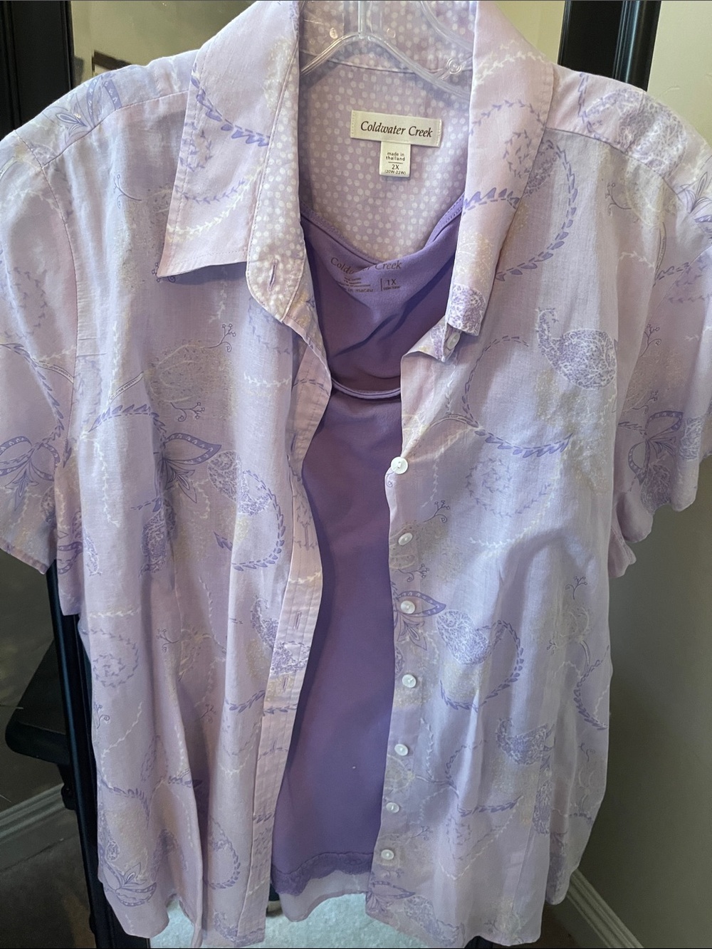 Coldwater Creek Lavender Layered Button-Up with Tank